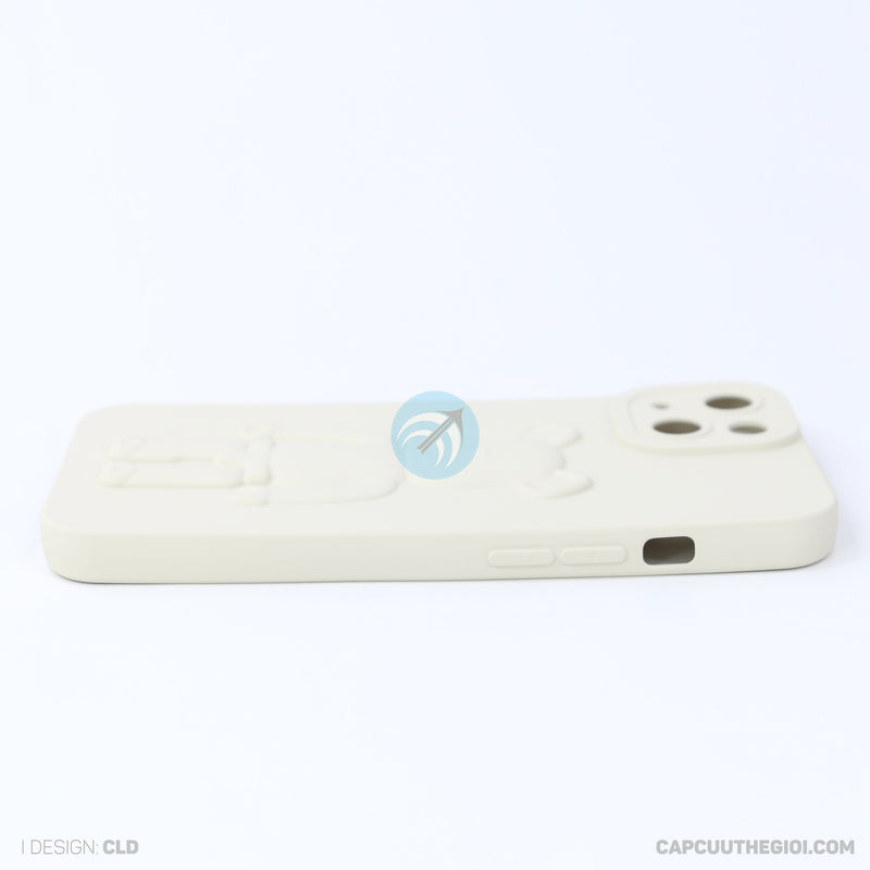 ỐP lưng IPHONE 13 6.1 hình nổi gấu đứng màu kem
