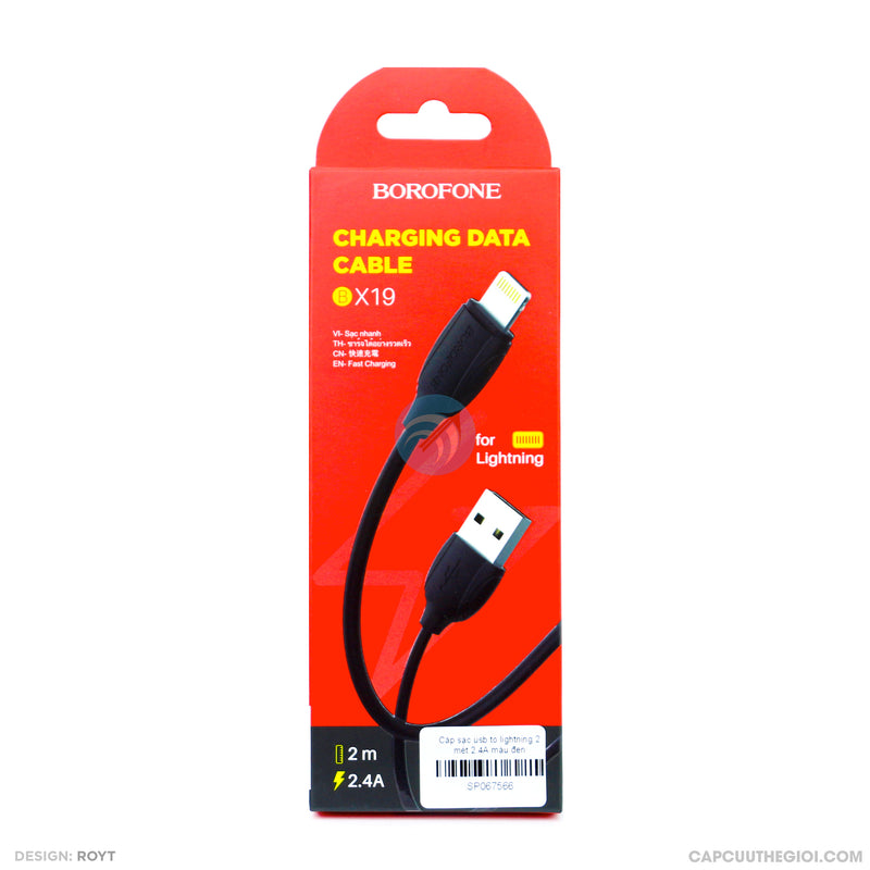 Cáp sạc usb to lightning 2 mét 2.4A màu đen BOROFONE BX19 bao test 1 tuần