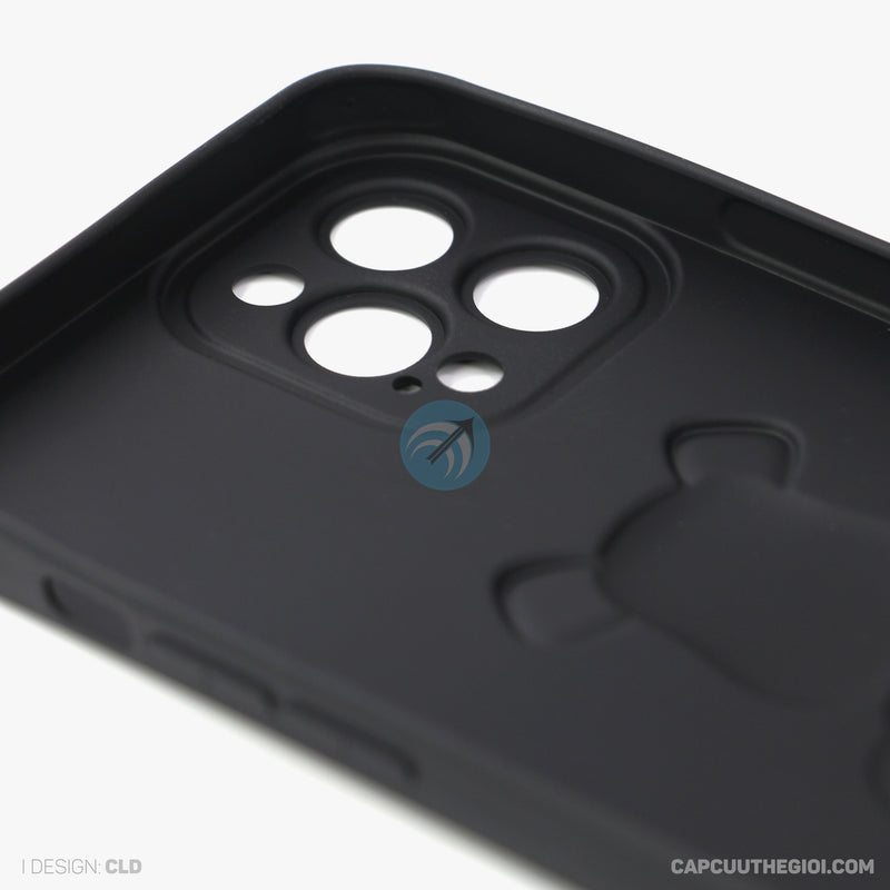 ỐP lưng IPHONE 12 PRO MAX hình nổi gấu đứng màu đen