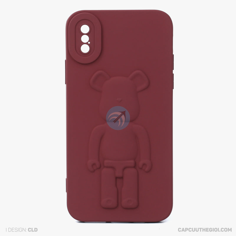ỐP lưng IPHONE X/XS hình nổi gấu đứng màu đỏ