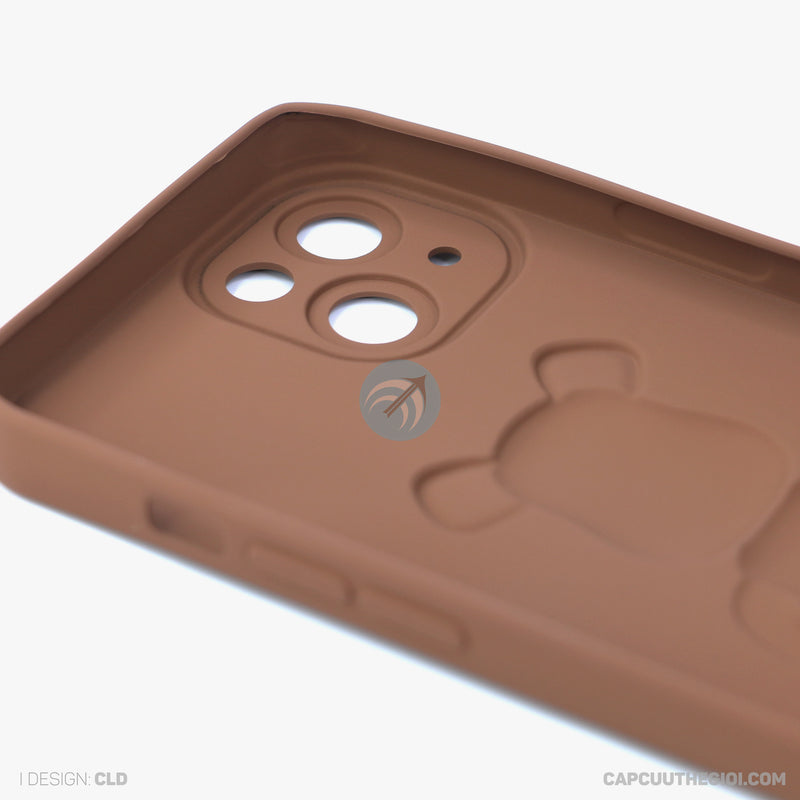 ỐP lưng IPHONE 13 6.1 hình nổi gấu đứng màu nâu