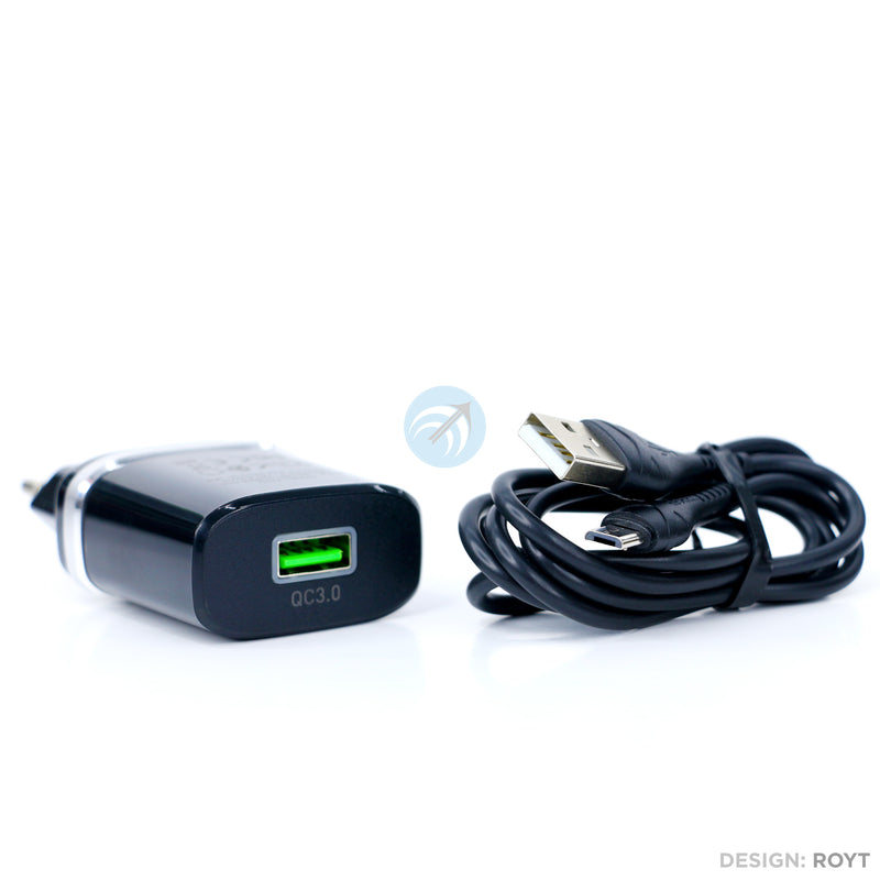 Bộ sạc micro HOCO C12Q QC3.0 charger 18W 1 mét màu đen bh01t