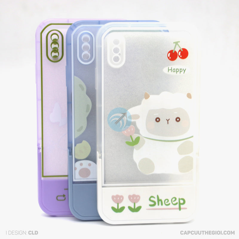 Ốp lưng IPHONE XS MAX silicon màu in hình kèm giá đỡ