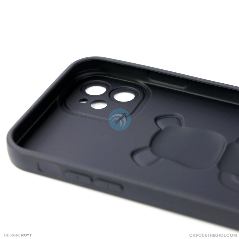 ỐP lưng IPHONE 11 6.1 hình nổi gấu đứng màu đen
