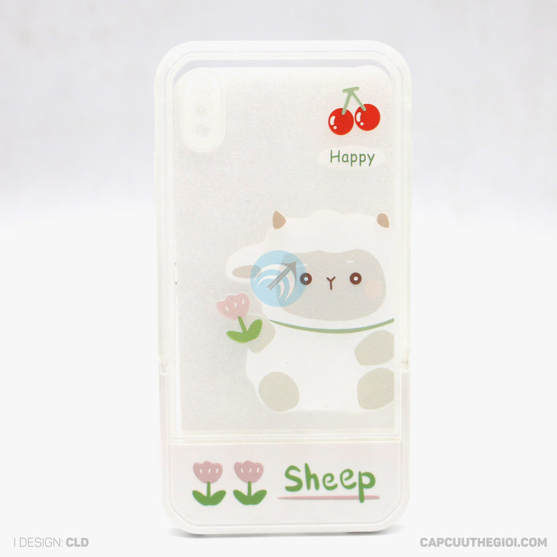 Ốp lưng IPHONE XS MAX silicon màu in hình kèm giá đỡ
