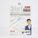 CÁP SẠC ĐIỆN THOẠI USB A => MICRO + LIGHTNING + TYPE C 1M (BYZ BC-023) BH03T