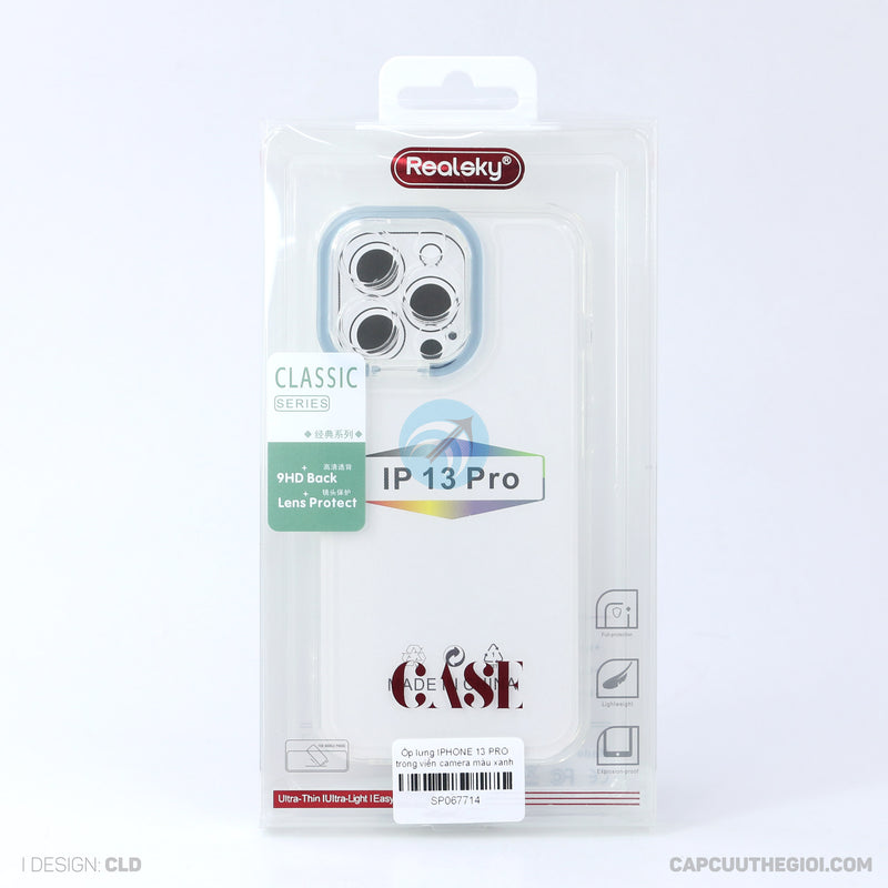 Ốp lưng IPHONE 13 PRO trong viền camera màu xanh biển REALSKY