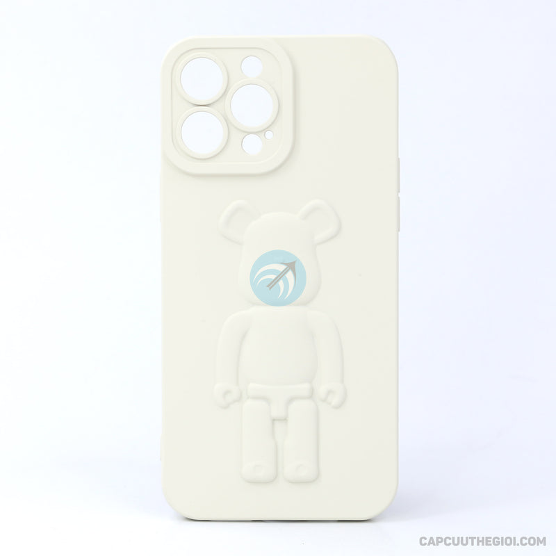 ỐP lưng IPHONE 13 PRO MAX hình nổi gấu đứng màu kem