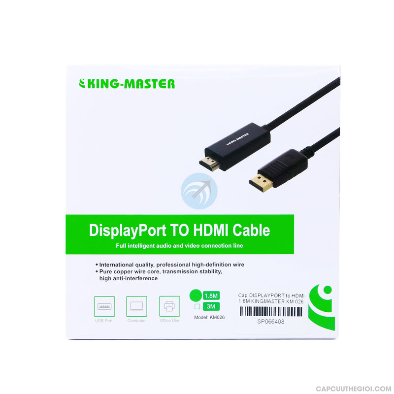 Cáp DISPLAYPORT to HDMI 1.8M KINGMASTER KM 026 bh01t