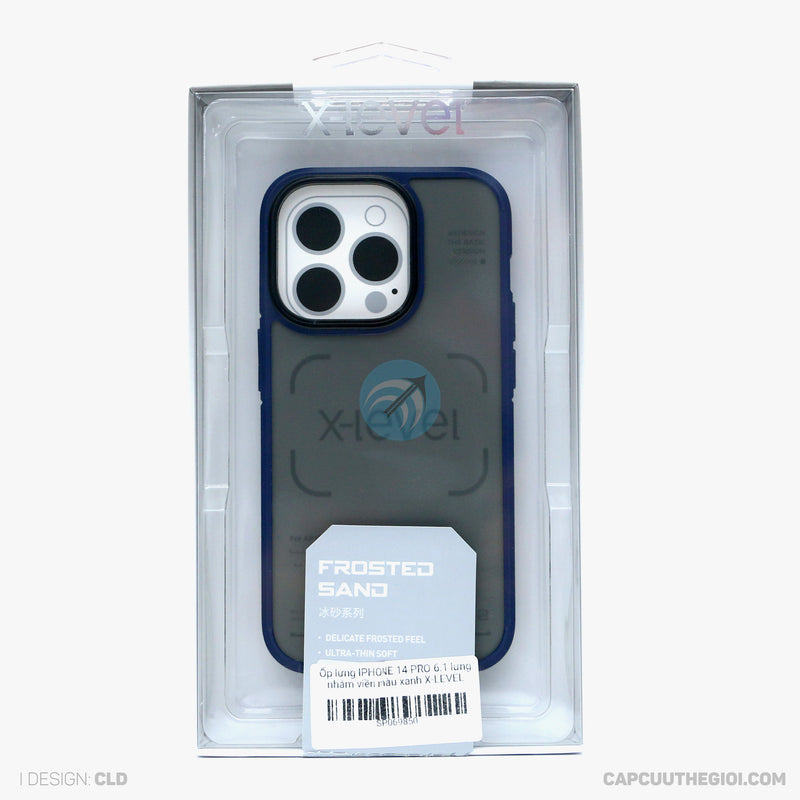 ỐP LƯNG IPHONE 14 PRO 6.1 LƯNG NHÁM VIỀN MÀU XANH X-LEVEL