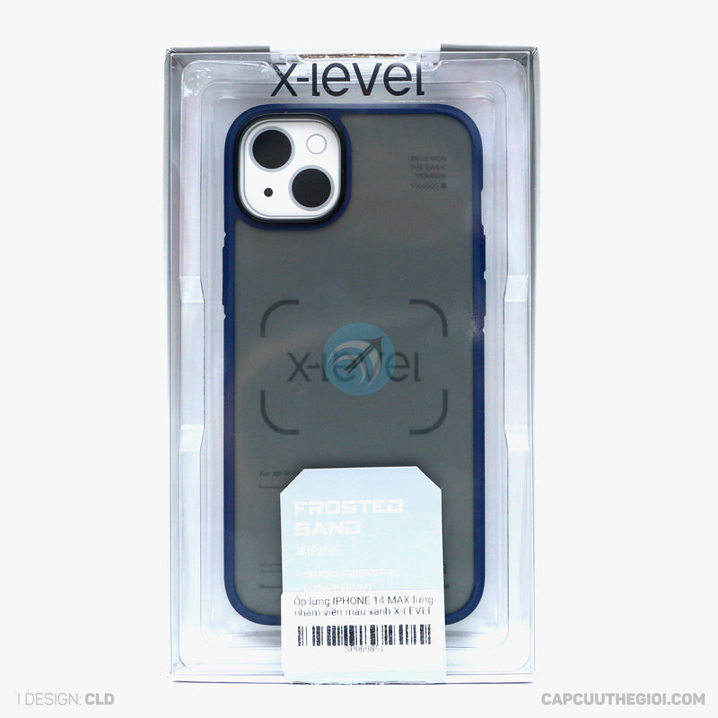 ỐP LƯNG IPHONE 14 MAX 6.7 LƯNG NHÁM VIỀN MÀU XANH X-LEVEL