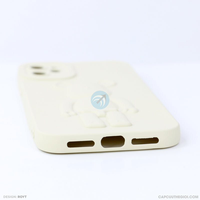 ỐP lưng IPHONE 11 6.1 hình nổi gấu đứng màu kem