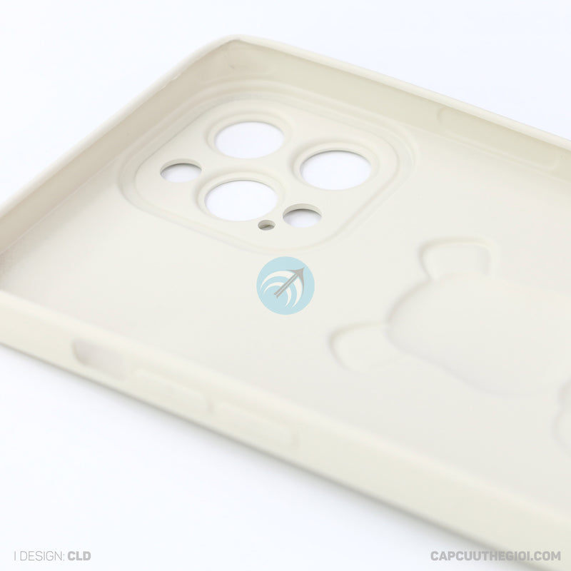 ỐP lưng IPHONE 12 PRO MAX hình nổi gấu đứng màu kem