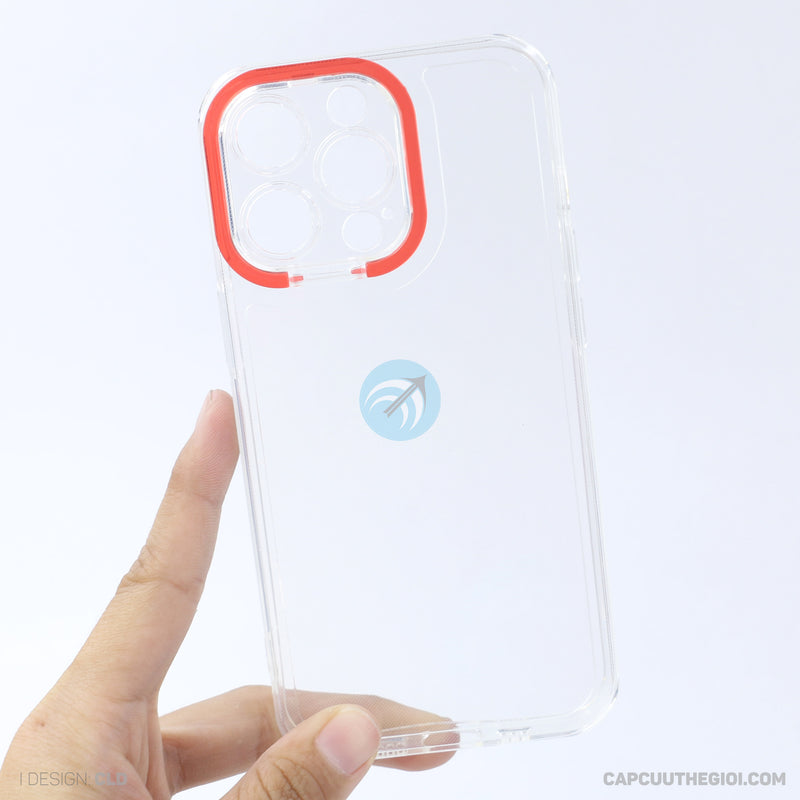Ốp lưng IPHONE 13 PRO trong viền camera màu đỏ REALSKY