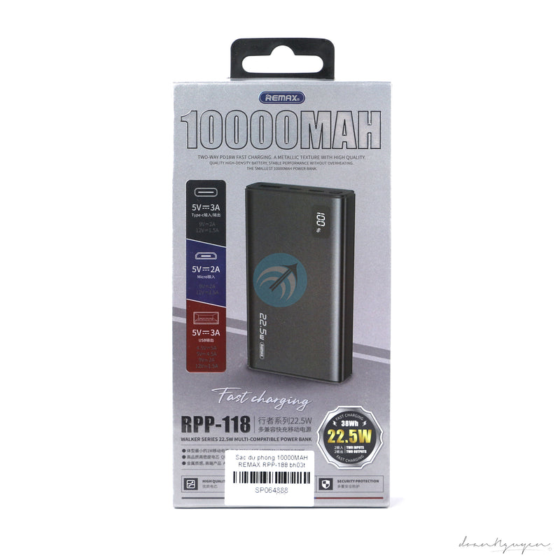 Sạc dự phòng 10000MAH REMAX RPP-188 bh03t