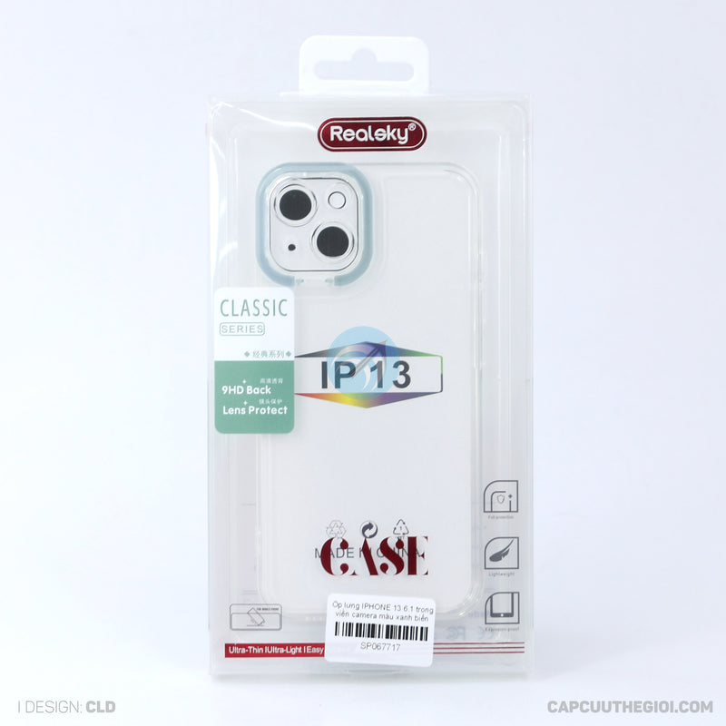 Ốp lưng IPHONE 13 6.1 trong viền camera màu xanh biển REALSKY