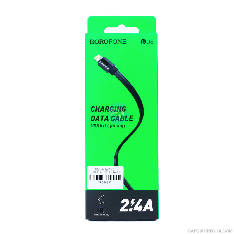 Cáp sạc lightning BOROFONE BU8 2.4A 1.2 mét màu đen bh01t