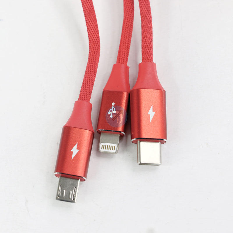 CÁP SẠC PISEN USB => ( MICRO, TYPE C, LIGHTNING) 1,5M 3A (AP08-1500) ĐỎ BH12T