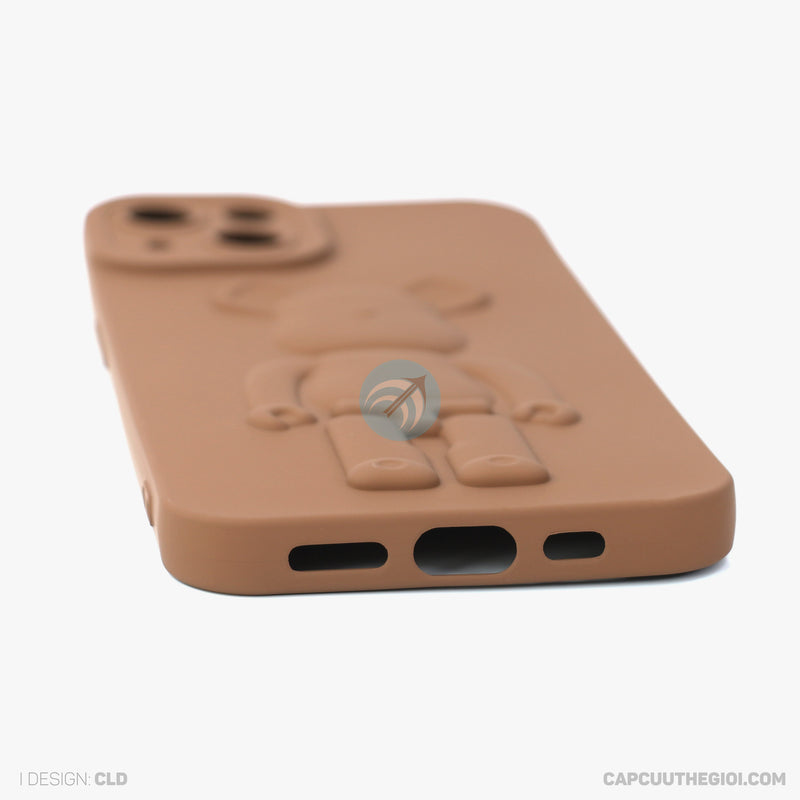 ỐP lưng IPHONE 13 6.1 hình nổi gấu đứng màu nâu