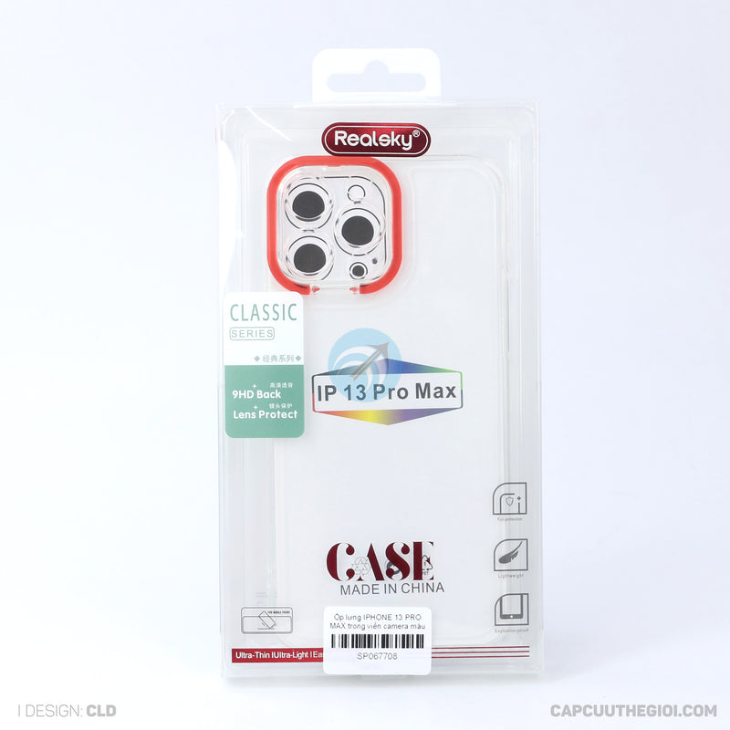 Ốp lưng IPHONE 13 PRO MAX trong viền camera màu đỏ REALSKY