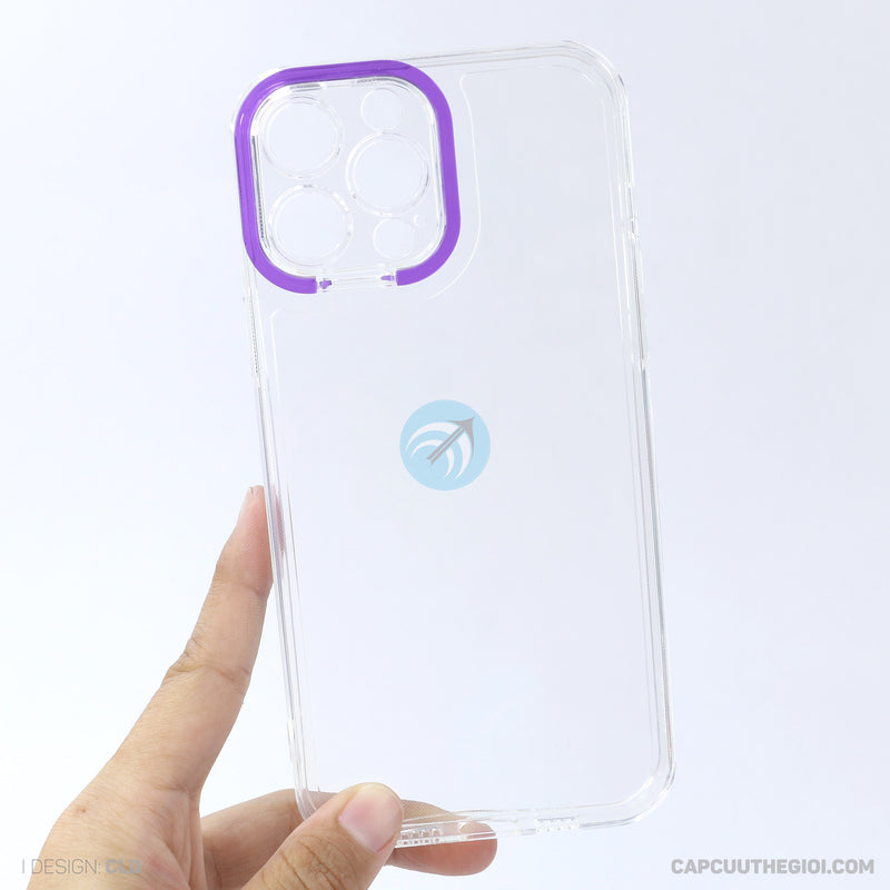 Ốp lưng IPHONE 13 PRO MAX trong viền camera màu tím REALSKY