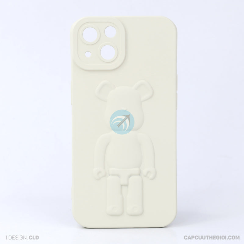 ỐP lưng IPHONE 13 6.1 hình nổi gấu đứng màu kem