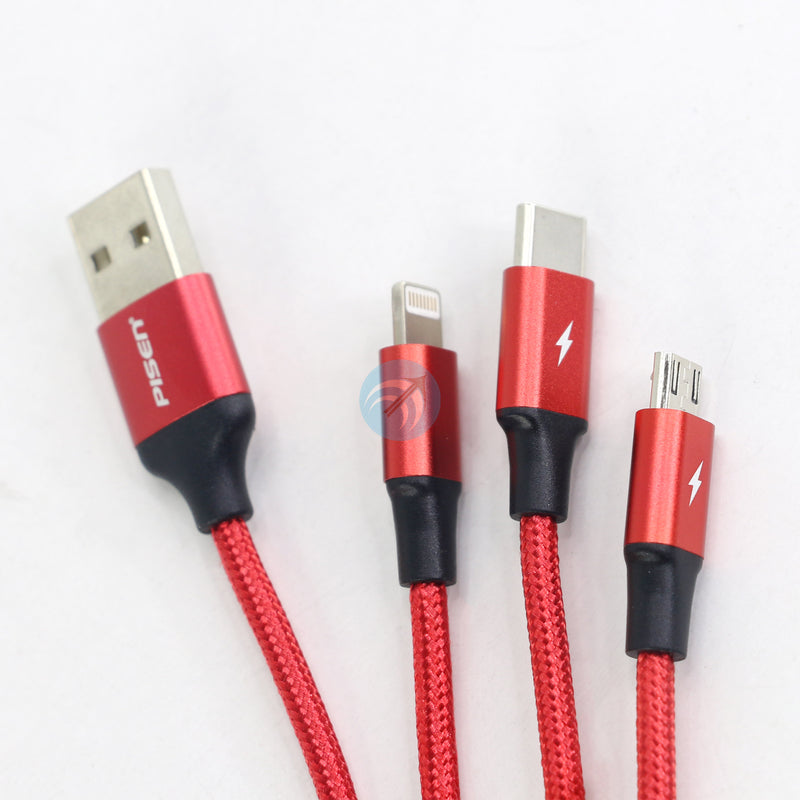 CÁP SẠC PISEN USB => ( MICRO, TYPE C, LIGHTNING) 1,2M (LS-AP06-1200) BH12T