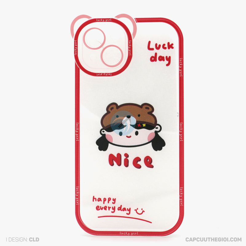 Ốp lưng IPHONE 13 6.1 lưng trong in hình cute có tai mèo