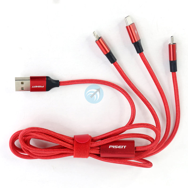 CÁP SẠC PISEN USB => ( MICRO, TYPE C, LIGHTNING) 1,2M (LS-AP06-1200) BH12T