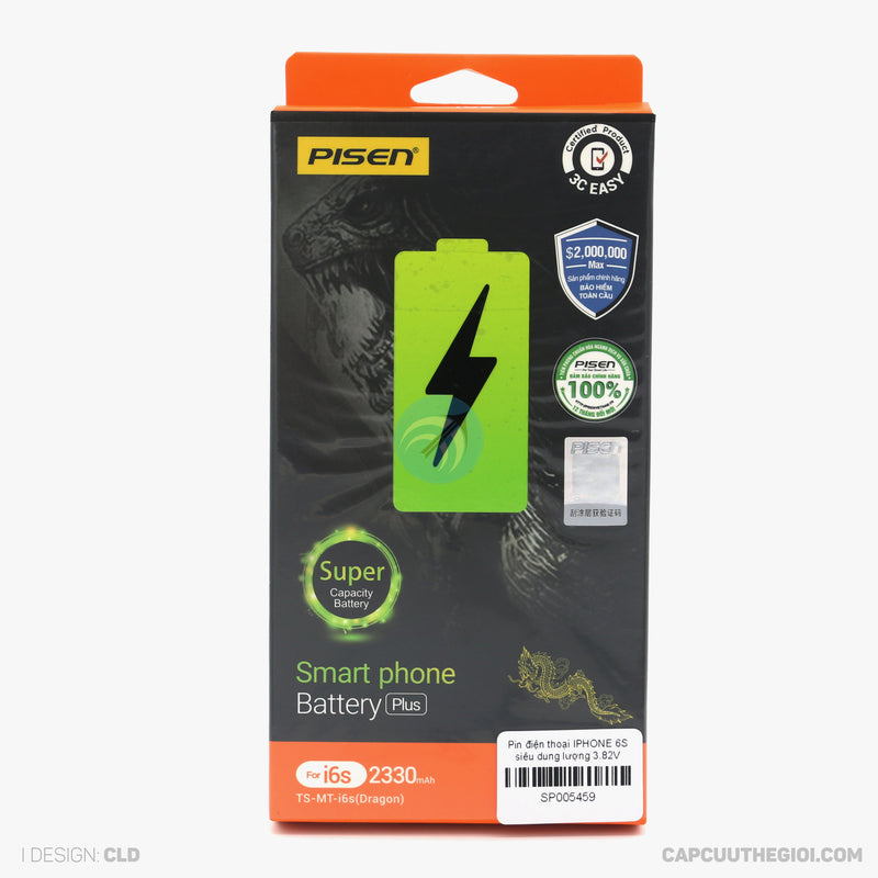 Pin điện thoại IPHONE 6S siêu dung lượng 3.82V 2330mah (PISEN) bh12t